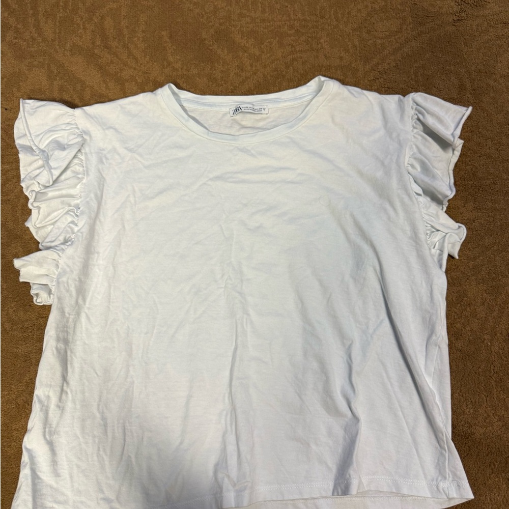 Zara White Ruffle Sleeve Blouse